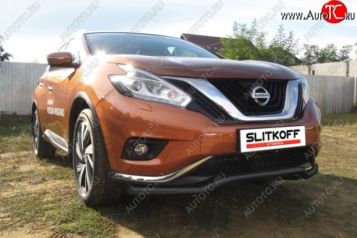 10 999 р. защита переднего бампера Slitkoff  Nissan Murano  3 Z52 (2015-2022) дорестайлинг (Цвет: серебристый)  с доставкой в г. Новочеркасск