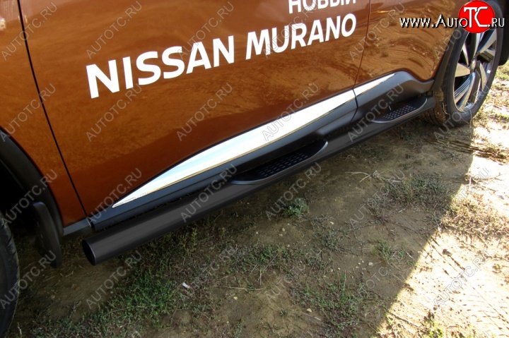 12 749 р. Защита порогов Slitkoff Nissan Murano 3 Z52 дорестайлинг (2015-2022) (Цвет: серебристый)  с доставкой в г. Новочеркасск