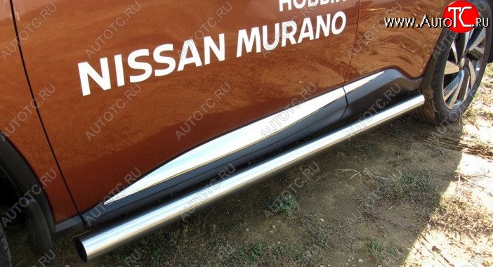 14 799 р. Защита порогов из круглой трубы диаметром 76 мм Slitkoff Nissan Murano 3 Z52 дорестайлинг (2015-2022) (Нержавейка, Полированная)  с доставкой в г. Новочеркасск