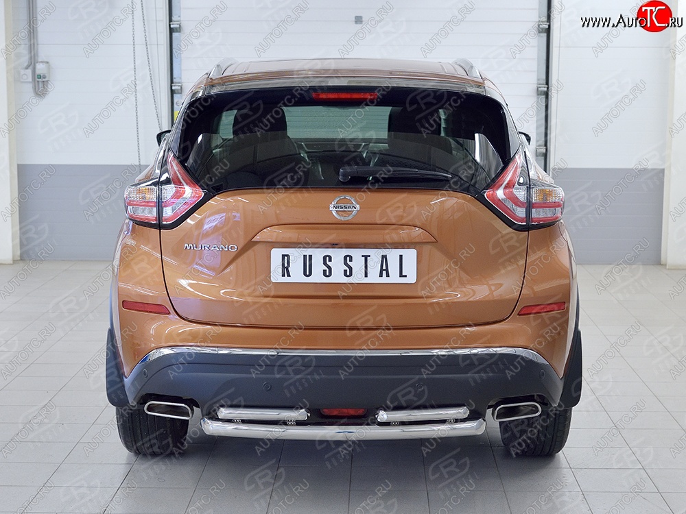 16 699 р. Защита заднего бампера (2 трубы Ø63 и 42 мм, нержавейка) Russtal Nissan Murano 3 Z52 дорестайлинг (2015-2022)  с доставкой в г. Новочеркасск