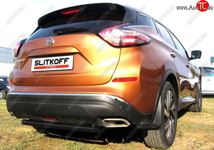 4 849 р. Защита заднего бампера Slitkoff (Ø 57, короткая) Nissan Murano 3 Z52 дорестайлинг (2015-2022) (Сталь с полимерным покрытием. Цвет: черный)  с доставкой в г. Новочеркасск