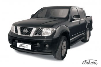 7 019 р. Защита переднего бампера Arbori (черная, 1 труба d76 mm). Nissan Navara 2 D40 дорестайлинг (2004-2010)  с доставкой в г. Новочеркасск. Увеличить фотографию 1