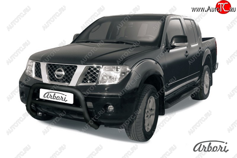 17 279 р. Защита переднего бампера Arbori (низкая, черная, 1 труба d76 mm). Nissan Navara 2 D40 дорестайлинг (2004-2010)  с доставкой в г. Новочеркасск