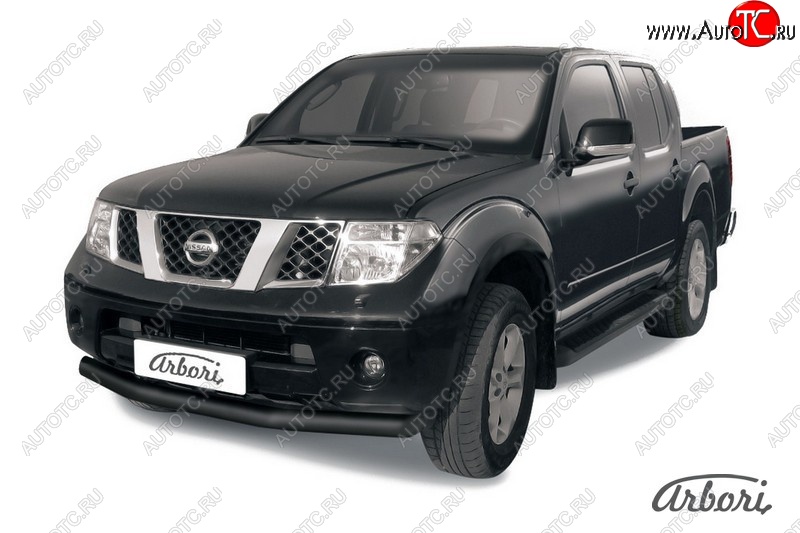 7 019 р. Защита переднего бампера Arbori (черная, 1 труба d76 mm). Nissan Navara 2 D40 дорестайлинг (2004-2010)  с доставкой в г. Новочеркасск