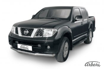 13 319 р. Защита переднего бампера Arbori (нержавейка, 1 труба d76 mm). Nissan Navara 2 D40 дорестайлинг (2004-2010)  с доставкой в г. Новочеркасск. Увеличить фотографию 1