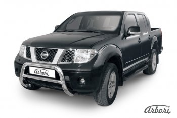 32 579 р. Защита переднего бампера Arbori (низкая, нержавейка, 1 труба d76 mm). Nissan Navara 2 D40 дорестайлинг (2004-2010)  с доставкой в г. Новочеркасск. Увеличить фотографию 1