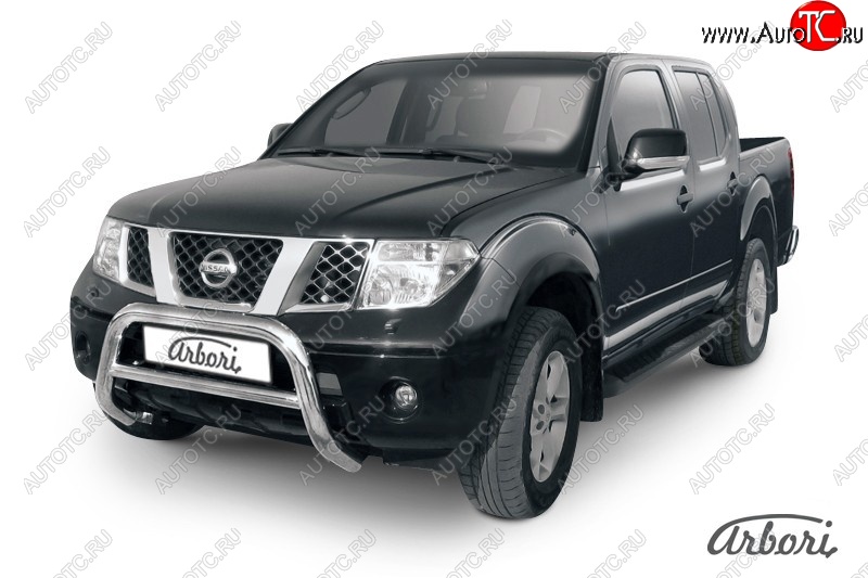 32 579 р. Защита переднего бампера Arbori (низкая, нержавейка, 1 труба d76 mm). Nissan Navara 2 D40 дорестайлинг (2004-2010)  с доставкой в г. Новочеркасск