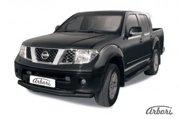 8 369 р. Защита переднего бампера Arbori (черная, 2 трубы d76 и 57 mm) Nissan Navara 2 D40 дорестайлинг (2004-2010)  с доставкой в г. Новочеркасск. Увеличить фотографию 1