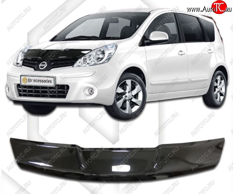 1 829 р. Дефлектор капота (левый руль) CA-Plastic Nissan Note 1 E11 рестайлинг (2008-2013) (Classic черный, Без надписи)  с доставкой в г. Новочеркасск