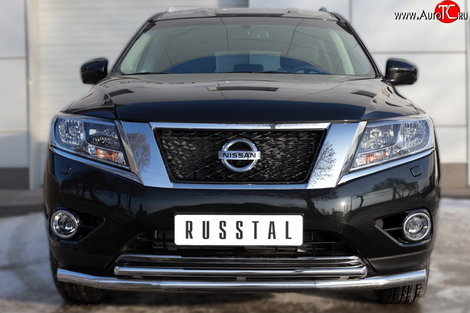 14 499 р. Защита переднего бампера (2 трубыØ63 и 42 мм, нержавейка) SLITKOFF  Nissan Pathfinder  R52 (2012-2017) дорестайлинг  с доставкой в г. Новочеркасск