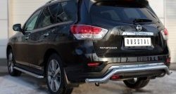 8 649 р. Защита заднего бампера (Ø63 мм волна, нержавейка) Russtal Nissan Pathfinder R52 дорестайлинг (2012-2017)  с доставкой в г. Новочеркасск. Увеличить фотографию 3