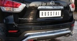 8 649 р. Защита заднего бампера (Ø63 мм волна, нержавейка) Russtal  Nissan Pathfinder  R52 (2012-2017) дорестайлинг  с доставкой в г. Новочеркасск. Увеличить фотографию 1