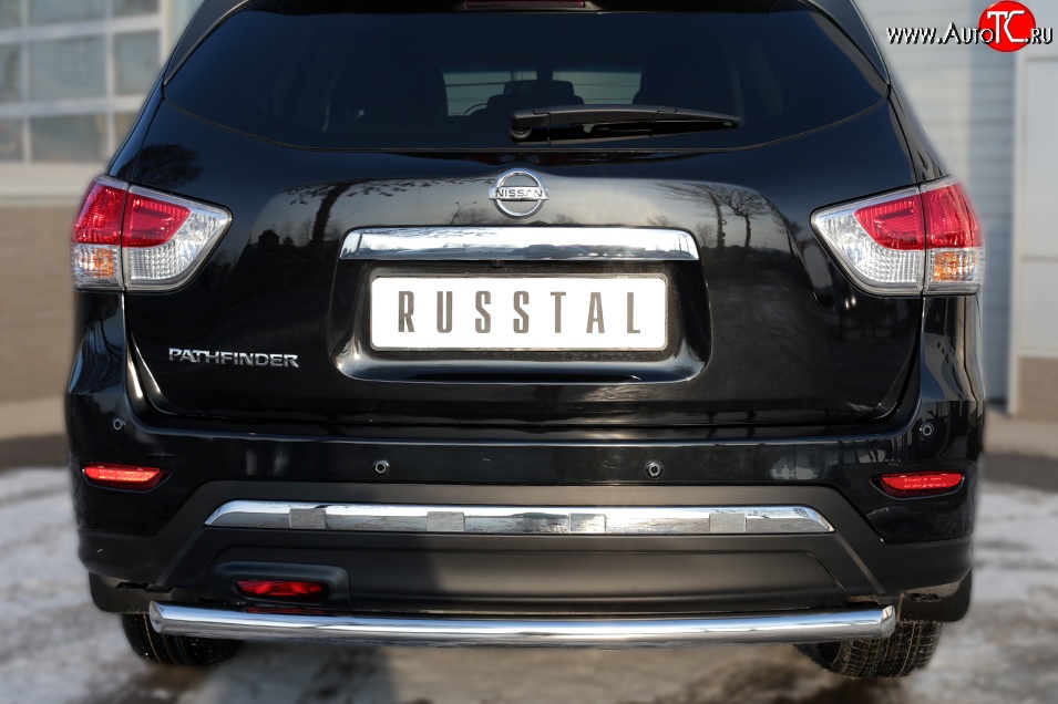 11 999 р. Защита заднего бампера (Ø63 мм, нержавейка) Russtal  Nissan Pathfinder  R52 (2012-2017) дорестайлинг  с доставкой в г. Новочеркасск