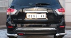 6 399 р. Защита заднего бампера (Ø63 мм уголки, нержавейка) Russtal Nissan Pathfinder R52 дорестайлинг (2012-2017)  с доставкой в г. Новочеркасск. Увеличить фотографию 1