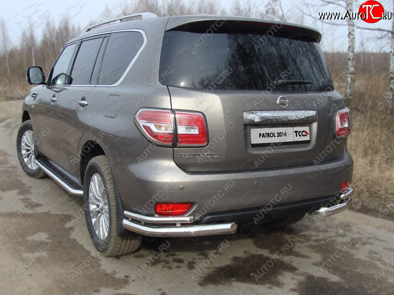 26 699 р. Защита заднего бампера (уголки двойные) ТСС 76,1/42,4 мм Nissan Patrol 6 Y62 рестайлинг (2014-2017)  с доставкой в г. Новочеркасск