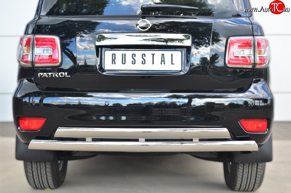 27 999 р. Защита заднего бампера (2 трубы Ø76х42 мм, нержавейка) Russtal Nissan Patrol 6 Y62 рестайлинг (2014-2017)  с доставкой в г. Новочеркасск