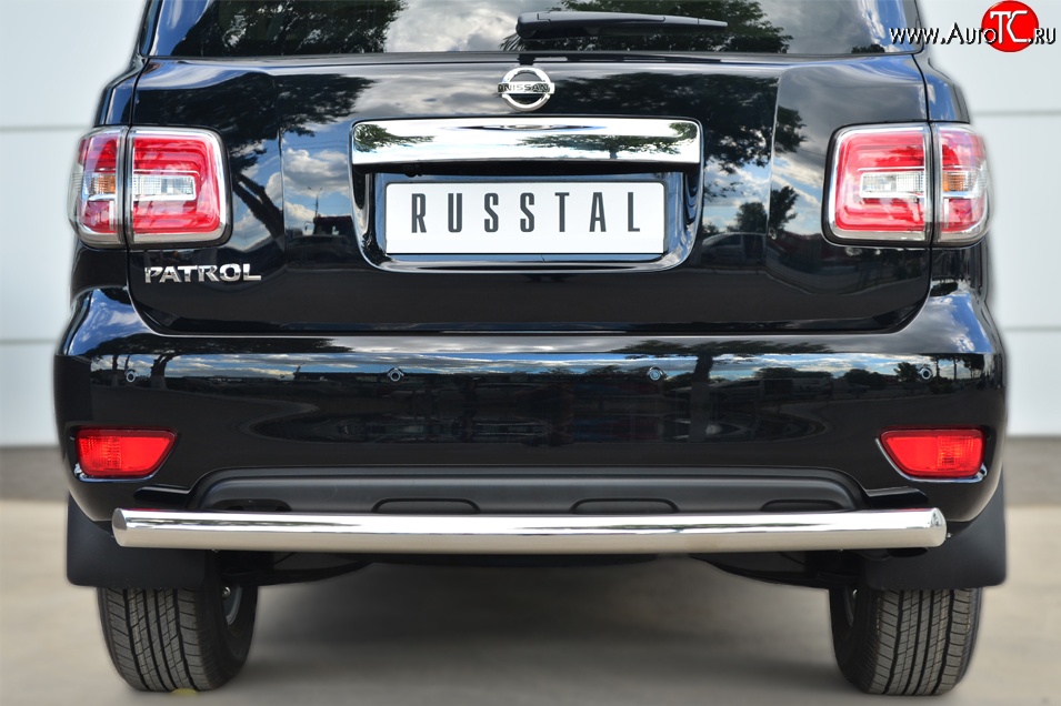 14 599 р. Защита заднего бампера (Ø76 мм, нержавейка) Russtal Nissan Patrol 6 Y62 рестайлинг (2014-2017)  с доставкой в г. Новочеркасск