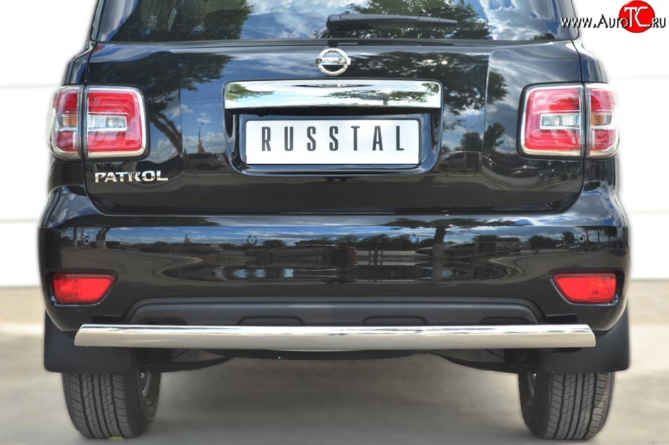 15 649 р. Защита заднего бампера (Ø75x42 мм, нержавейка) Russtal Nissan Patrol 6 Y62 рестайлинг (2014-2017)  с доставкой в г. Новочеркасск