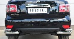 Защита заднего бампера (2 трубы Ø76 и 42 мм уголки, нержавейка) Russtal Nissan Patrol 6 Y62 дорестайлинг (2010-2014)