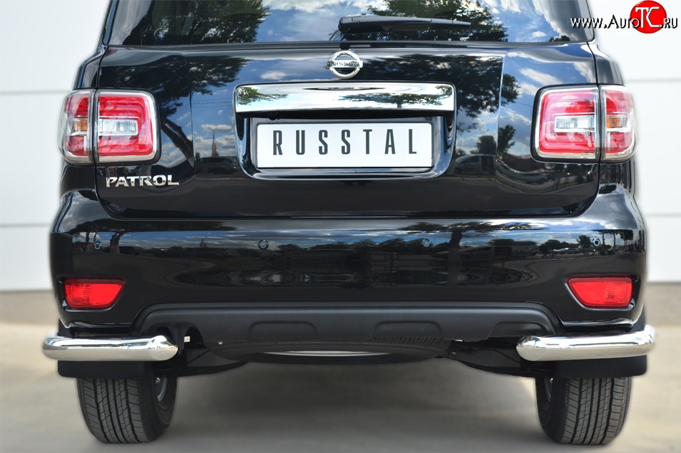 14 699 р. Защита заднего бампера (Ø76 мм уголки, нержавейка) Russtal Nissan Patrol 6 Y62 рестайлинг (2014-2017)  с доставкой в г. Новочеркасск