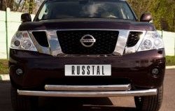 Защита переднего бампера (2 трубыØ76 мм, нержавейка) Russtal Nissan (Нисан) Patrol (Патрол)  6 (2010-2014) 6 Y62 дорестайлинг