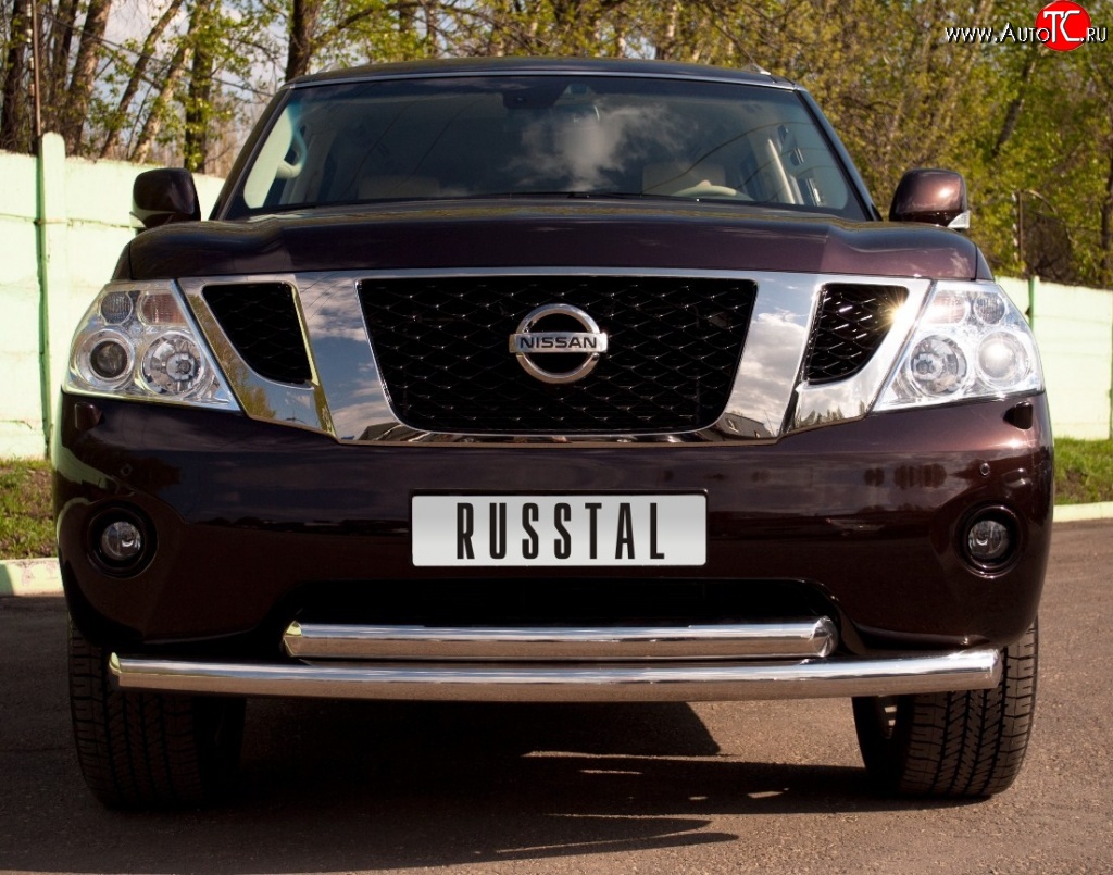 15 999 р. Защита переднего бампера (2 трубыØ76 мм, нержавейка) Russtal  Nissan Patrol  6 (2010-2014) Y62 дорестайлинг  с доставкой в г. Новочеркасск