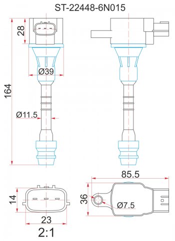 1 369 р. Катушка зажигания (QG13DE / QG15DE / QG18DE / GA15DE) SAT Nissan Primera седан P11 дорестайлинг (1995-2000)  с доставкой в г. Новочеркасск. Увеличить фотографию 1