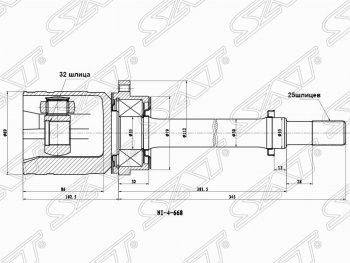 5 699 р. Шрус (внутренний/правый) SAT (32*25*40 мм) Nissan Primera седан P11 дорестайлинг (1995-2000)  с доставкой в г. Новочеркасск. Увеличить фотографию 1