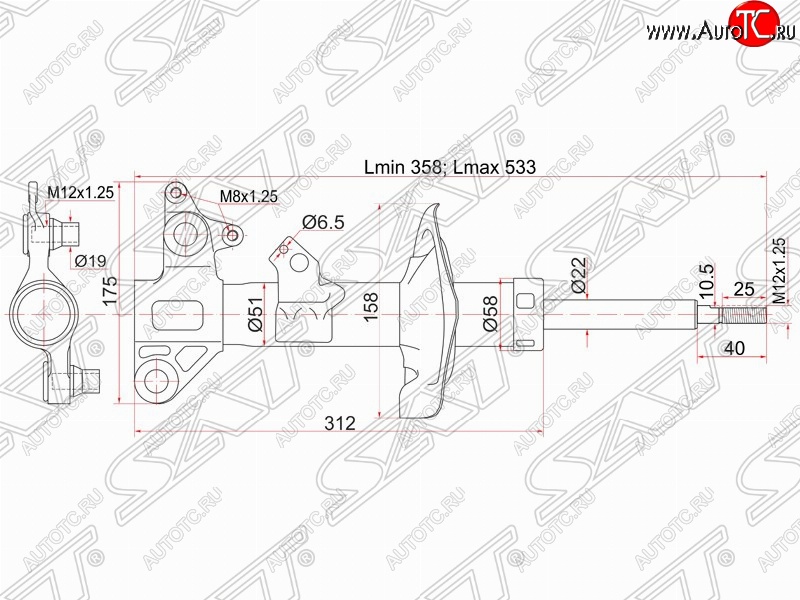 3 899 р. Правый амортизатор передний SAT  Nissan Primera ( 3 седан,  3 универсал) (2001-2008) P12, P12  с доставкой в г. Новочеркасск