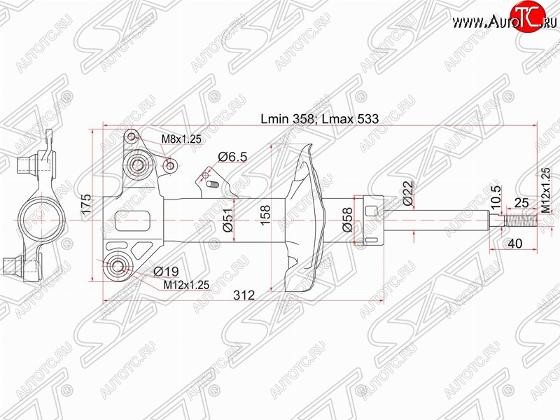 4 399 р. Левый амортизатор передний SAT Nissan Primera 3 седан P12 (2001-2008)  с доставкой в г. Новочеркасск