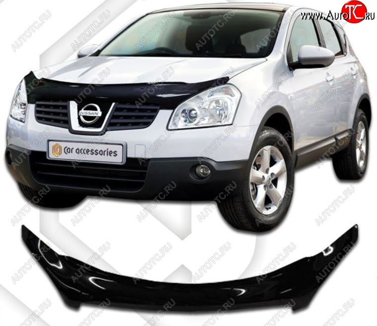 2 489 р. Дефлектор капота CA-Plastiс  Nissan Qashqai  1 (2007-2010) дорестайлинг (Classic черный, Без надписи)  с доставкой в г. Новочеркасск