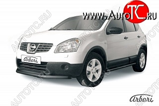 7 199 р. Защита переднего бампера Arbori (черная, 2 трубы d57 и 42 mm) Nissan Qashqai 1 дорестайлинг (2007-2010)  с доставкой в г. Новочеркасск