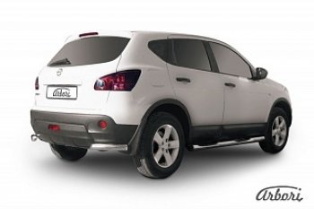 6 659 р. Защита заднего бампера Arbori (уголки, нержавейка, 1 труба d57 mm). Nissan Qashqai 1 дорестайлинг (2007-2010)  с доставкой в г. Новочеркасск. Увеличить фотографию 1