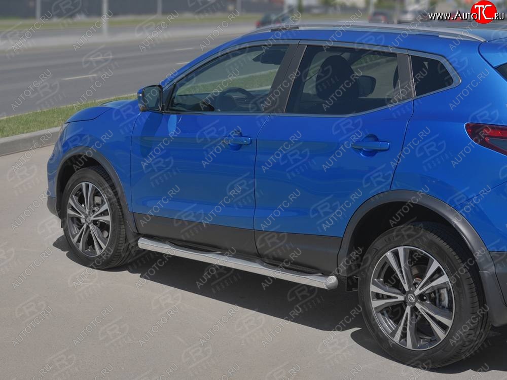 22 449 р. Защита порогов (Ø76 мм с проступью, нержавейка) SLITKOFF  Nissan Qashqai  2 (2017-2022) J11 рестайлинг (Металлические торцы под 90°)  с доставкой в г. Новочеркасск