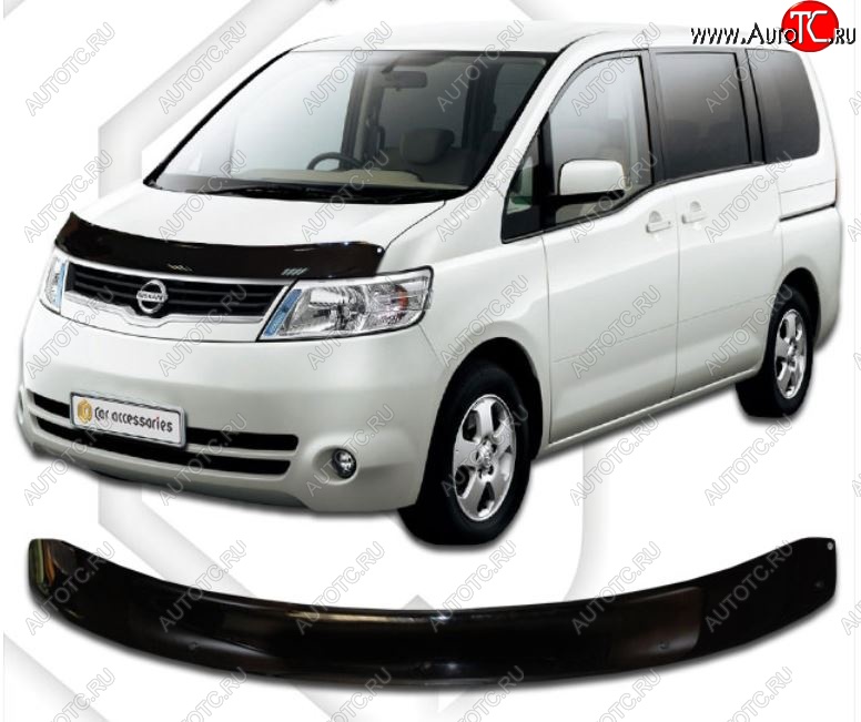 2 099 р. Дефлектор капота CA-Plastiс  Nissan Serena  3 (2005-2010) (Classic черный, Без надписи)  с доставкой в г. Новочеркасск