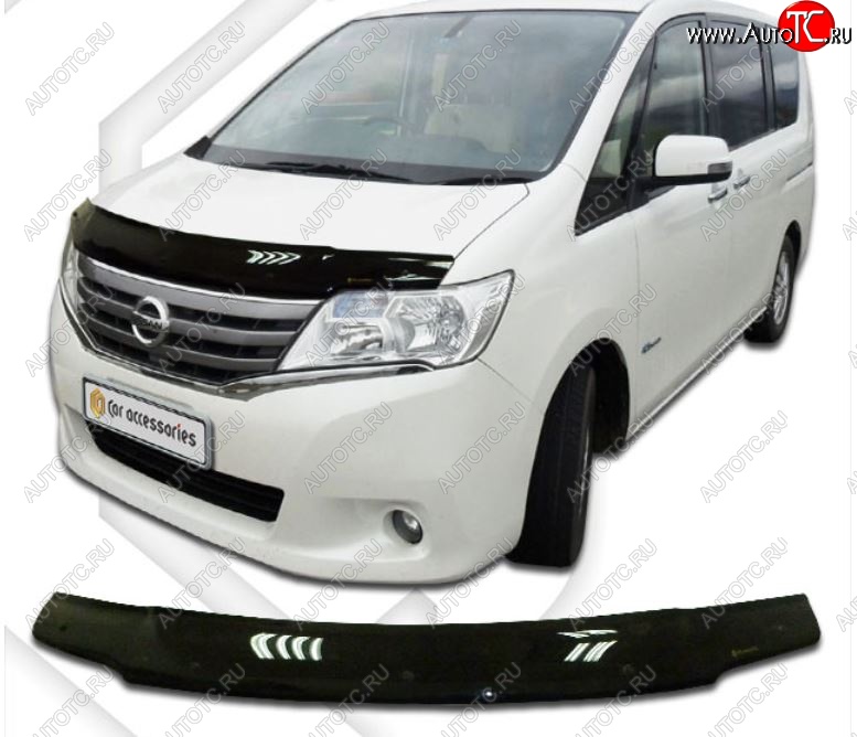 2 079 р. Дефлектор капота CA-Plastiс  Nissan Serena  C26 (2010-2013) минивэн дорестайлинг (Classic черный, Без надписи)  с доставкой в г. Новочеркасск