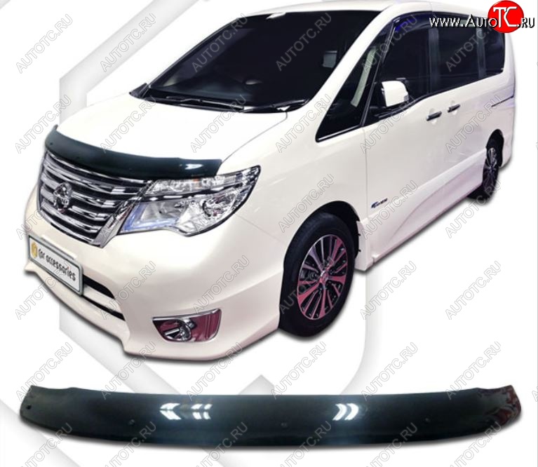 2 079 р. Дефлектор капота CA-Plastiс  Nissan Serena  C26 (2013-2016) минивэн рестайлинг (Classic черный, Без надписи)  с доставкой в г. Новочеркасск