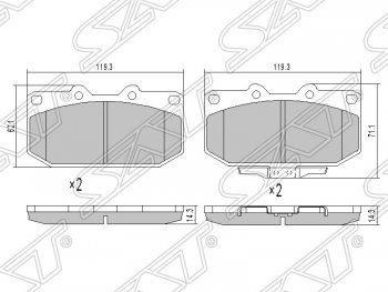 1 139 р. Колодки тормозные SAT (передние)  Subaru Impreza ( GD,  GG) (2000-2007) седан дорестайлинг, седан 1-ый рестайлинг, хэтчбэк 1-ый рестайлинг, седан 2-ой рестайлинг, хэтчбэк 2-ой рестайлинг  с доставкой в г. Новочеркасск. Увеличить фотографию 1