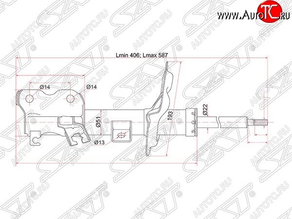 3 599 р. Левый амортизатор передний SAT Nissan Teana 1 J31 дорестайлинг (2003-2005)  с доставкой в г. Новочеркасск