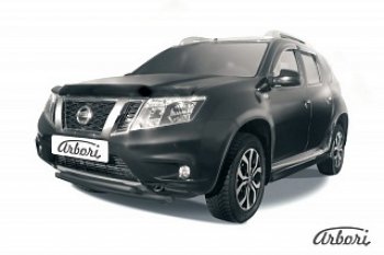 Защита переднего бампера Arbori (черная, 2 трубы d42 mm) Nissan Terrano D10 дорестайлинг (2013-2016)