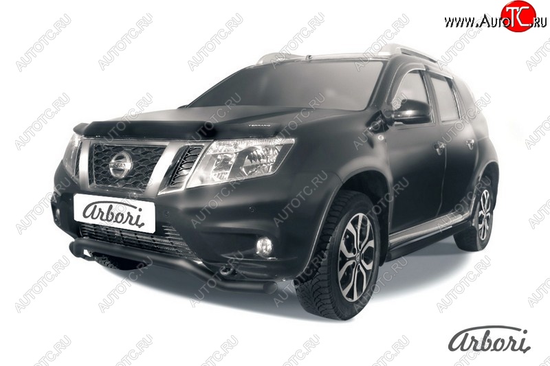 5 939 р. Защита переднего бампера Arbori (волна, черная, 1 труба d57 mm). Nissan Terrano D10 дорестайлинг (2013-2016)  с доставкой в г. Новочеркасск