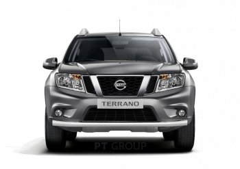 16 449 р. Защита переднего бампера (одинарная, Ø63 мм) Petroil Tuning  Nissan Terrano  D10 (2013-2022), Renault Duster  HS (2010-2021) (Нержавеющая полированная сталь)  с доставкой в г. Новочеркасск. Увеличить фотографию 1