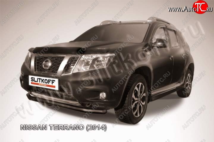 5 899 р. Защита переднего бампер Slitkoff Nissan Terrano D10 дорестайлинг (2013-2016) (Цвет: серебристый)  с доставкой в г. Новочеркасск