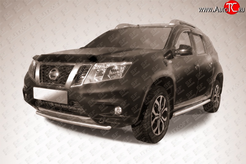 7 599 р. Одинарная защита переднего бампера диаметром 42 мм Slitkoff Nissan Terrano D10 дорестайлинг (2013-2016) (Цвет: нержавеющая полированная сталь)  с доставкой в г. Новочеркасск