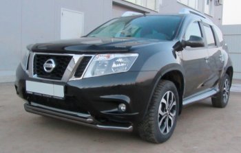 6 799 р. Защита переднего бампера Slitkoff (Ø 57+Ø 42, двойная). Nissan Terrano D10 дорестайлинг (2013-2016) (Сталь с полимерным покрытием. Цвет: черный)  с доставкой в г. Новочеркасск. Увеличить фотографию 1