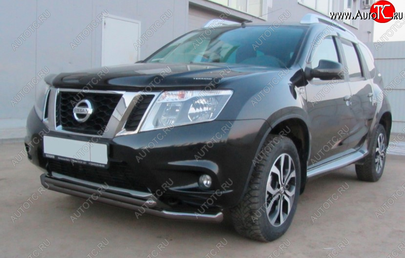 6 799 р. Защита переднего бампера Slitkoff (Ø 57+Ø 42, двойная). Nissan Terrano D10 дорестайлинг (2013-2016) (Сталь с полимерным покрытием. Цвет: черный)  с доставкой в г. Новочеркасск