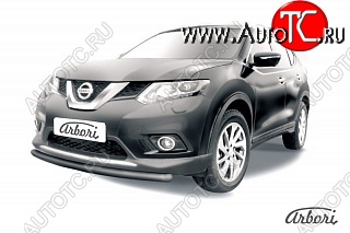 7 199 р. Защита переднего бампера Arbori (короткая, черная, 1 труба d57 mm). Nissan X-trail 3 T32 дорестайлинг (2013-2018)  с доставкой в г. Новочеркасск