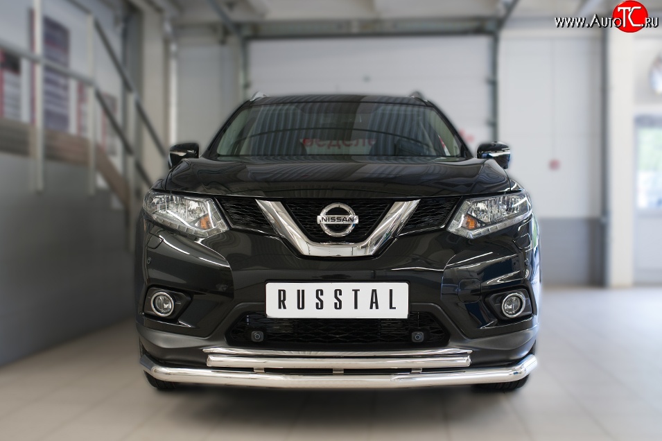 21 499 р. Защита переднего бампера (2 трубыØ63 и 42 мм, нержавейка) SLITKOFF Nissan X-trail 3 T32 дорестайлинг (2013-2018)  с доставкой в г. Новочеркасск