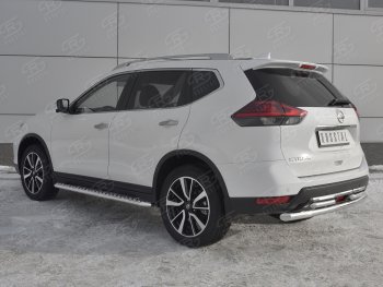 14 599 р. Защита заднего бампера (Ø63 и 42 мм , нержавейка) RUSSTAL Nissan X-trail 3 T32 рестайлинг (2017-2022)  с доставкой в г. Новочеркасск. Увеличить фотографию 2