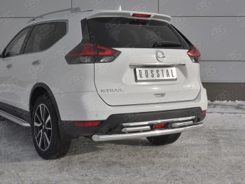 14 599 р. Защита заднего бампера (Ø63 и 42 мм , нержавейка) RUSSTAL Nissan X-trail 3 T32 рестайлинг (2017-2022)  с доставкой в г. Новочеркасск. Увеличить фотографию 4